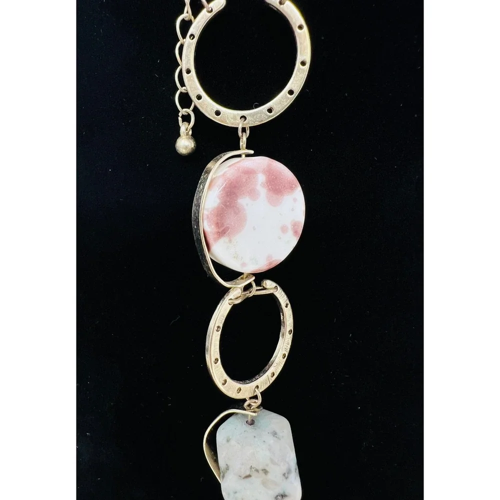 Oliver Bonas Mixed Stone and Tassel Long Pendant Necklace Gold Blue Pink